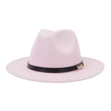 Black leather belt decoration Felt Hats Fedora Hat Men's Women artificial wool Blend Simple Wide winter Fedora Hats Mart Lion Pink 56-58cm 