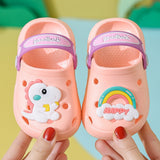 Children Summer Beach Shoes Home Household Garden Shoes Sandals Summer Baby Slippers Sole Slippers Hole Mart Lion pink 18-19 