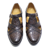 Classic Roma Style Men's Sandals Genuine Leather Formal Shoes Crocodile Pattern Buckle Strap Summer Mart Lion Dark Brown EU 38 