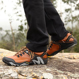 Brown Outdoor Men's Hiking Shoes Genuine Leather Trail Climbing Sports Sneakers Waterproof Trekking Mart Lion   