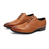 Summer Man Square toe leather Shoes Genuine Leather Manual Oxford ventilation Formal Gentleman Wedding Mart Lion orange 1 36 