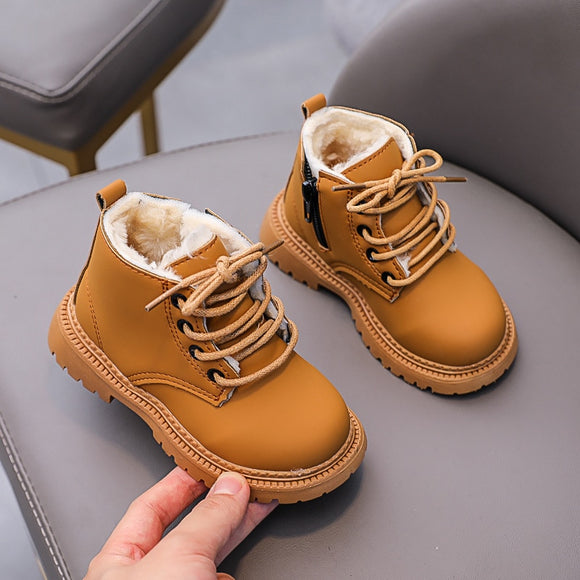 0 Autumn Winter Boots for Kids Leather Shoes Thicken Warm Girl Snow Cotton Boy Sneakers Mart Lion - Mart Lion