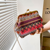 Autumn Straw Handbags Mini Shell Clip Shoulder Bag Ethnic Wind Single Shoulder Crossbody Chain Bag Woman Mart Lion Style 1  