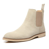 Chelsea Boots Men's Shoes Leather Suede Beige All-match Casual British Style Everyday Slip-on Ankle Boots Mart Lion Beige 38 