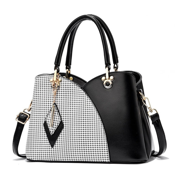 PU Leather Large Capacity Woman Handbag Grid Shoulder Bag Casual Luxury Designer Patchwork Crossbody Pack Mart Lion black  NVBAO92 27.5x13x19.5cm 
