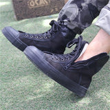 All Black Canvas Shoes Outdoor Men's Combat Boots Work amp Safety Shoes Lace Up Ankle Botas Motorcycle Boots Mart Lion   