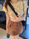  Skirt Basic Belted Low Waist Black mini Skirt Woman Harajuku Korean Denim Skirts Mart Lion - Mart Lion