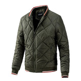 Men's  Parkas Solid Color Stand Collar Diamond Lattice Zipper Jackets Autumn Winter Warm Coats Clothing Mart Lion Army green CN Size M 55-65kg 