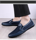 Men's Summer Leather Loafers Casual Shoes Breathable Sneakers Comfort Outdoor Black Rubber Flat Shoes Mart Lion   