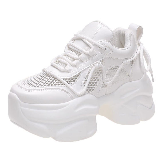 White Chunky Sneakers Women Platform Shoes Sports Summer Breathable Mesh Casual Walking Mart Lion   