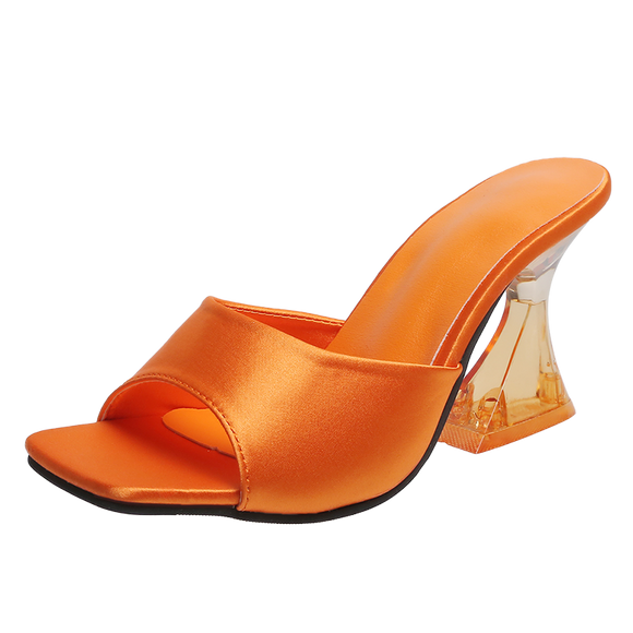 Summer Women's High Heels Sandals Orange Silk Transparent Shoes Open Toe Slippers Female Mart Lion - Mart Lion