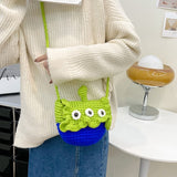 Cartoon Little Monster Knitted Wool Bag for Women amp Girls Kawaii Cute Shoulder Bag Cross Body Messenger Bags Children Mart Lion 3 eyes  