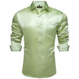 Sage Green Paisley Stretch Satin Tuxedo Shirt Contrasting Colors Long Sleeve Shirts Men's Designer Clothing Mart Lion CY-2260 L 