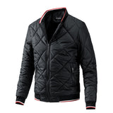 Men's  Parkas Solid Color Stand Collar Diamond Lattice Zipper Jackets Autumn Winter Warm Coats Clothing Mart Lion Black CN Size M 55-65kg 