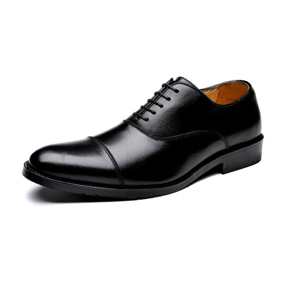 Genuine Leather Cowhide Oxford Shoes Brogue Men's Pointed Toe Lace-up Wedding Dress Mart Lion Black-Rubber bottom 38 