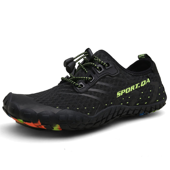 Men's Aqua Shoes Barefoot Beach Women Upstream Breathable Hiking Sport Quick Dry River Sea Water Sneakers Mart Lion BLACK GREEN 35 