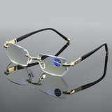 Men's Rimless Reading Glasses Women Presbyopic Lens Eyewear Anti Blue Light Blocking Glasses TR90 Metal Titanium Eyeglasses Frame Mart Lion   