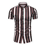 Vertical Stripe Shirt Men's Short Sleeve Slim Button Formal Dress Camisa Casual Hombre Beach Shirt Men's Blouses Tops Mart Lion C214-Black Asian M 45kg-55kg 