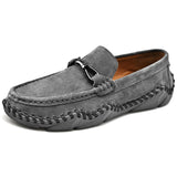 Pigskin Leather Classic Mens Casual Lazy Peas Shoes Flat Loafers Walk Drive Footwear Outdoor Sneakers Office Dress Mart Lion Gray 38 