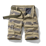 Summer Casual Short Men's Stripe Cargo Shorts Cotton Military Jogger Knee Length Breeches Bermuda Men's Shorts Mart Lion Khaki 28 