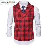 Red Plaid Suit Vest Men's Vintage Double Breasted Waistcoat Steampunk Clothing Men's Terno Masculino Slim Uniform Vest Mart Lion   