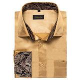 Sage Green Paisley Stretch Satin Tuxedo Shirt Contrasting Colors Long Sleeve Shirts Men's Designer Clothing Mart Lion   