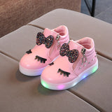 Children Glowing Sneakers Kid Princess Bow for Girls LED Shoes Luminous Baby Kids Flat Cute Baby Light Mart Lion   