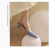 French Elegant Low Heel Closed Toe Sandals Women Shoes and Summer Mid Heel Pointed Toe Pumps Mart Lion   