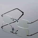 Men's Rimless Reading Glasses Women Presbyopic Lens Eyewear Anti Blue Light Blocking Glasses TR90 Metal Titanium Eyeglasses Frame Mart Lion   