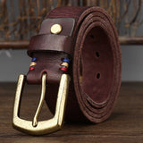 Classic Men's Belt 3.8CM Leather Design Leisure Youth Golf Travel Sports Wear-Resistant Pin Buckle Belt Mart Lion Red Brown CN 105cm 29to31 Incn