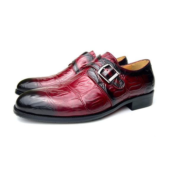 Men's Shoes Dress Designer Party Wedding Single Buck Monk  Luxury Genuine Leather Zapatos De Hombre Pointed Toe Mart Lion Red 7 