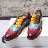 Bullock Men's Shoes PU Multicolor Classic Casual Party Retro Hollow Carved Lace Up Oxford Dress Mart Lion   