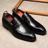 Dress Shoes Men Genuine Leather Office Oxford Classic Pointed Toe Black Formal Casual Loafers Mart Lion   