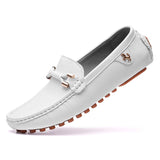 White Loafers Men's Handmade Leather Shoes Black Casual Driving Flats Blue Slip-On Moccasins Boat Shoes