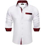 White Red Dress Shirts Men's Clothing Long Sleeve Tuxedo Social Casual Splicing Paisley Collar Cuff Men's Shirt Mart Lion CY-2237 S 