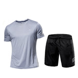 Men's Sportswear Tracksuit Gym Compression Clothing Fitness Running Set Athletic Wear T Shirts Mart Lion Grey Set L 