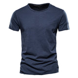 100% Cotton Men's T-shirt Casual Soft Fitness Summer Thin Home Clothes O-Neck Short Sleeve Soild Mart Lion F038-navy CN Size S 50-55kg 