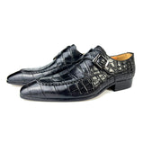 Men's Genuine Cow Leather Oxford Shoes Luxury Monk Straps Formal Single Buckle Wedding Mart Lion Black 7 