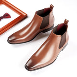 Genuine Leather Brown Chelsea Boots Men Black  Square Toe Short Split Leather Mart Lion brown 38 