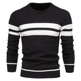 Autumn Pullover Men's Sweater O-neck Patchwork Long Sleeve Warm Slim Casual Sweater Clothing Mart Lion Black EUR S 60-70kg 