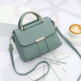 Handbag Women Solid Color PU Leather Small Square Bag Designer Trend Casual Tote Shoulder Crossbody Bag Bolsa Mart Lion Green  