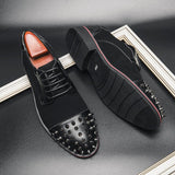 Men Shoes Punk Rivet Black Lace-up Breathable Casual Fashion Handmade Shoes for Men with Free Shipping Men Dress Shoes  MartLion