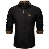 Black Dress Shirts Men's Clothing Long Sleeve Tuxedo Social Casual Splicing Paisley Collar Cuff Men's Shirt