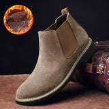 Autumn Winter Chelsea Boots Men's British Style Suede Leather Shoes Slip on Casual Ankle masculina Mart Lion C510 kaqi Fur 38 