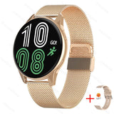 Smart Watch Round Waterproof Smartwatch Men's Women Fitness Tracker Blood Pressure Monitor for Android IOS Smart Clock Mart Lion Mesh belt gold  