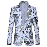 Style Slim Fit Men's Suit Men's Floral Blazer Jacket Navy Black White Printed Homens Blazers Prom Wear