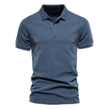 100% Cotton Solid Color Men's Polo Shirts Casual Short Sleeve Turndown Streetwear Mart Lion Denim blue EUR S 50-60kg 