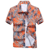 26 Colors Summer Men's Hawaiian Shirts Short Sleeve Button Coconut Tree Print Casual Beach Aloha Shirt Mart Lion 08 red 2XL for 180CM 80KG 