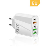  65W 5 Ports Gan USB PD Charger Fast Charge Adapter For MacBook Laptop PD USB Type C Quick Charger For iPhone ipad Xiaomi Samsung Mart Lion - Mart Lion