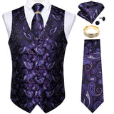 Men's Vest Tie Set Classic Wedding Paisley Black Gold Paisley Tuxedo Suit Vest Formal Dress Male Mart Lion VJ-105-JZ03 XL 